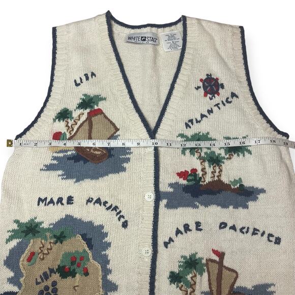 White Stag Collection Nautical Knit Sweater Vest Island Sailboat Coastal Theme L - Picture 6 of 7